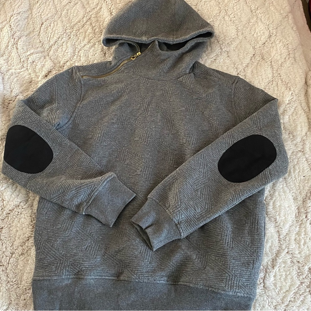 Sean‎ John Gray Hoodie Sweater with Black Elbow Patches